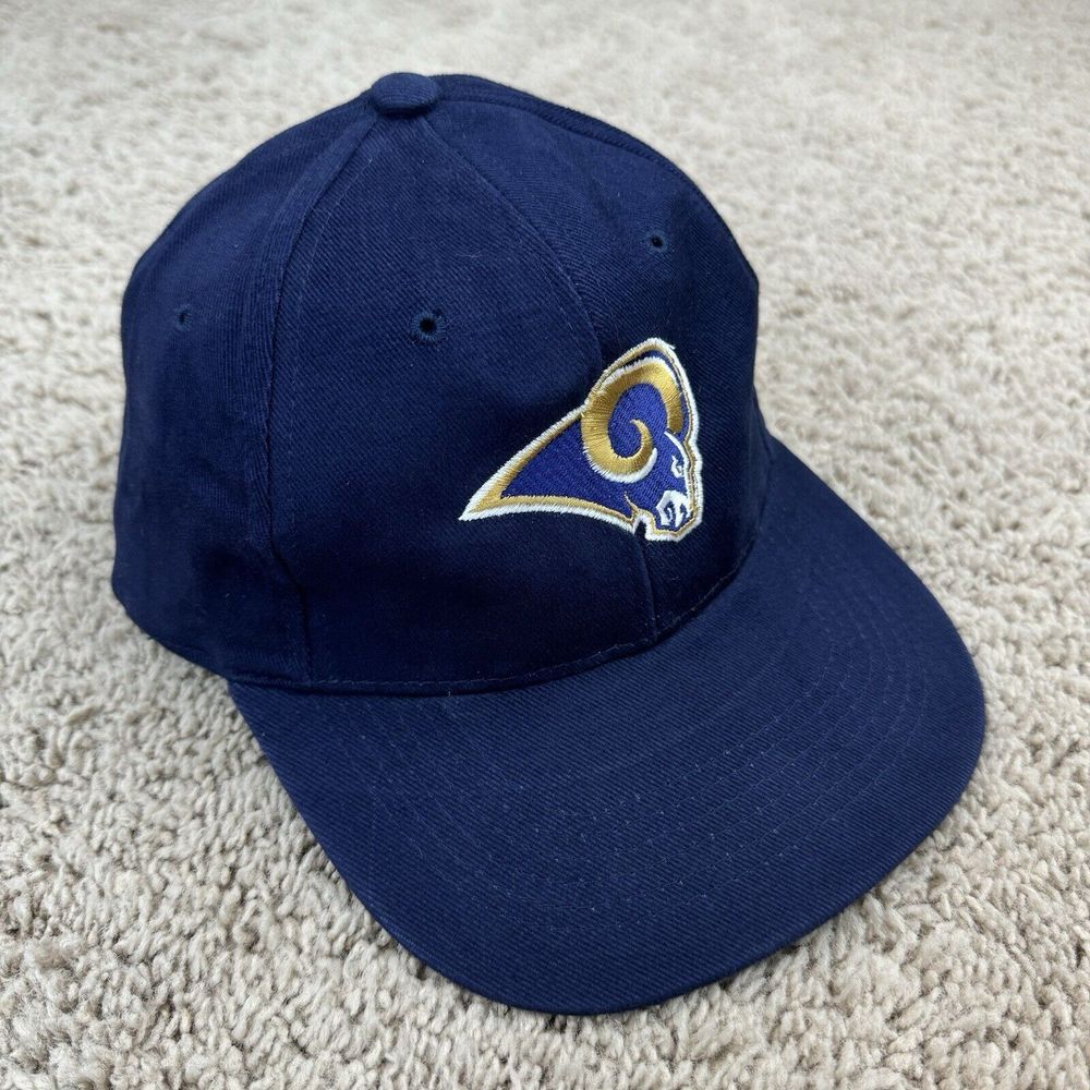 Los Angeles Rams Hat Adjustable Strap Navy Team Logo Cotton Headmaster Cap NOS